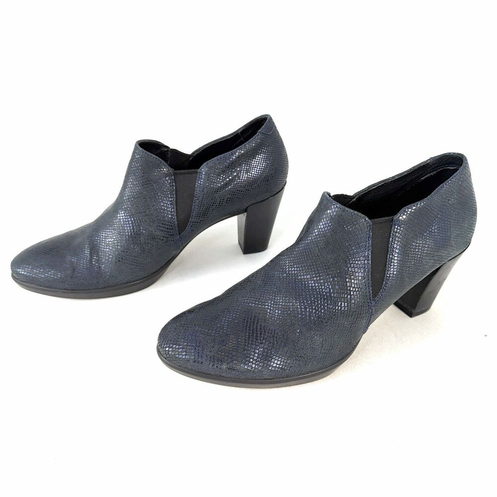ECCO Boots Womens 40 Shape 55 Plateau Blue Snake Print Slip On Low Ankle Bootie